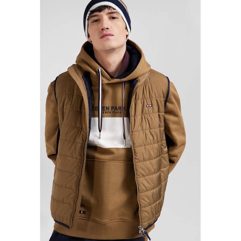 Camel Quilted Sleeveless High Collar Down Vest