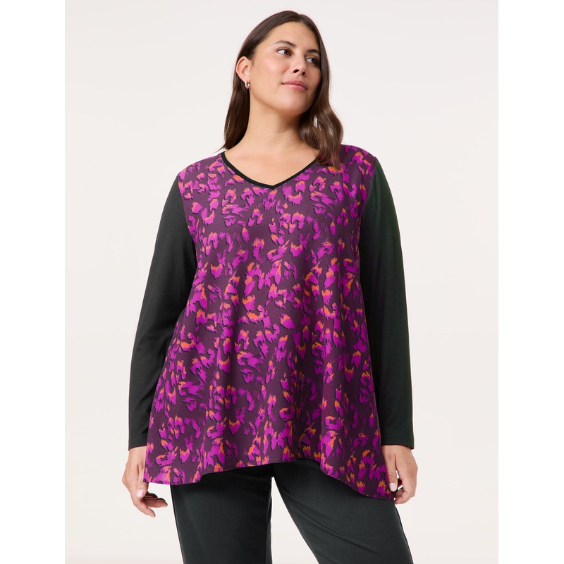 Flared Long Sleeve Top With A Blouse Front