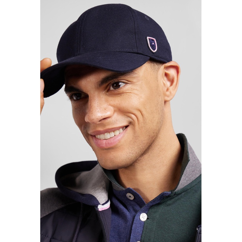Navy Blue Cap With Rubber Badge And Tricolour Trim