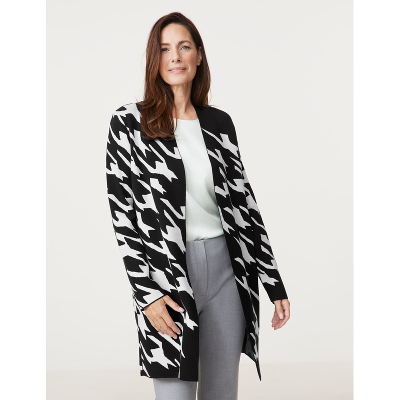 Open Long Cardigan In Jacquard Knit
