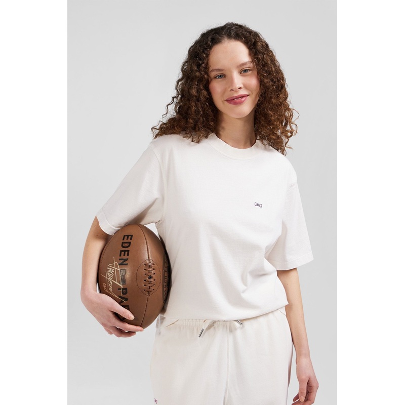 Oversize Ecru Unisex Short-Sleeved T-Shirt In Overdyed Cotton