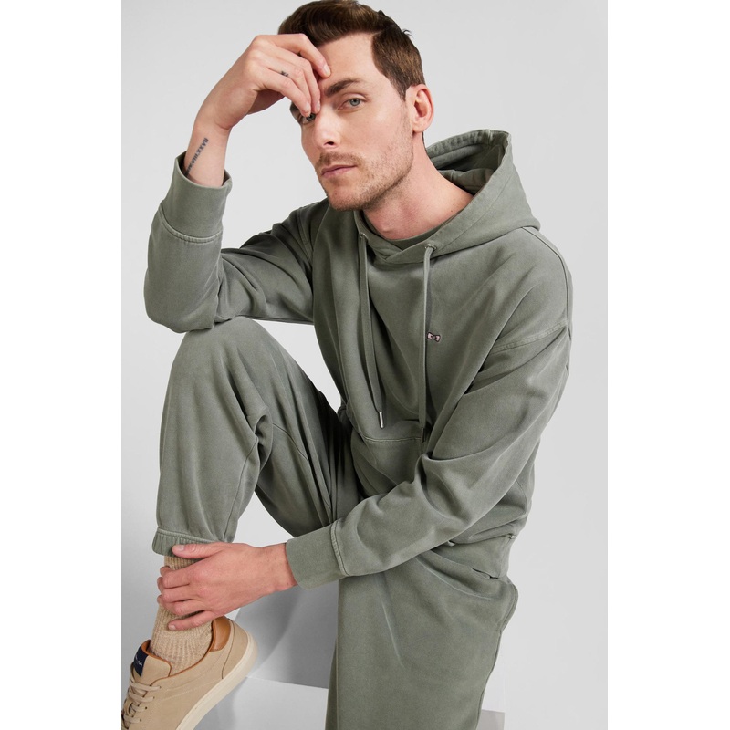Oversize Khaki Unisex Dyed Cotton Fleece Hoodie