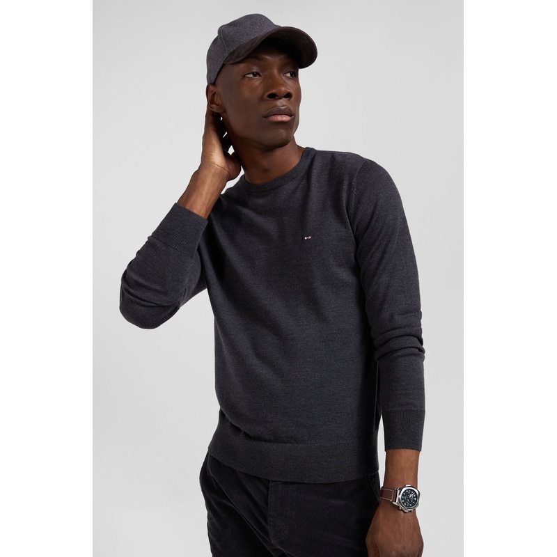 Regular Anthracite Grey Merino Wool V-Neck Jumper