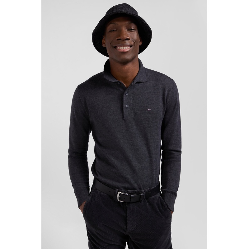 Regular Anthracite Grey Wool Jumper With Rugby Shirt Collar