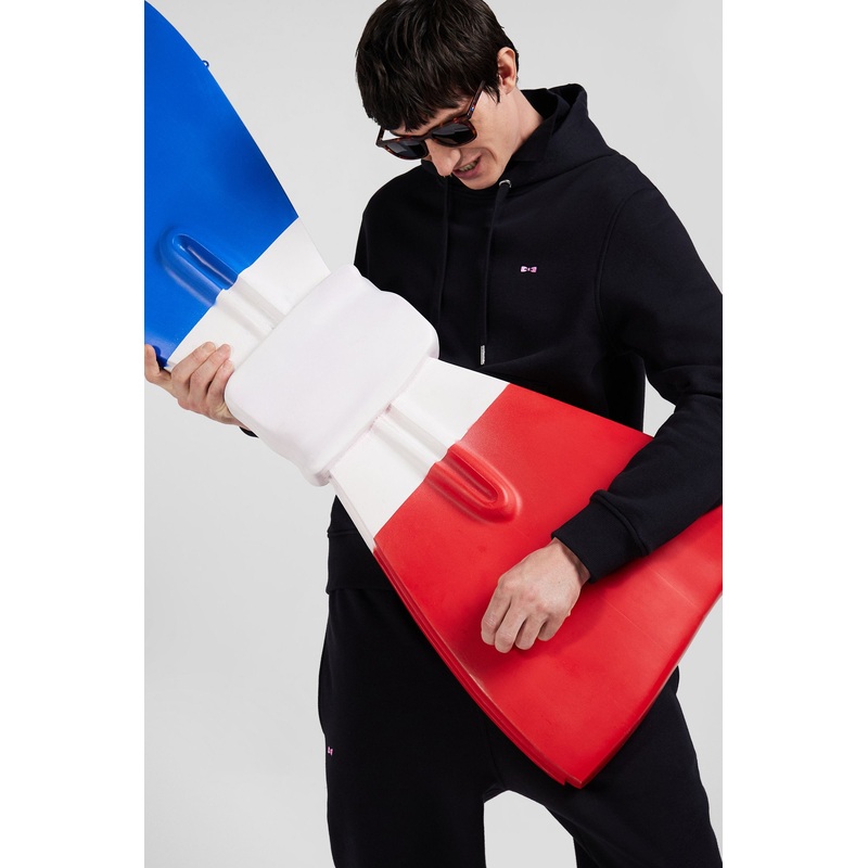 Regular Black Brushed Cotton Fleece Hoodie
