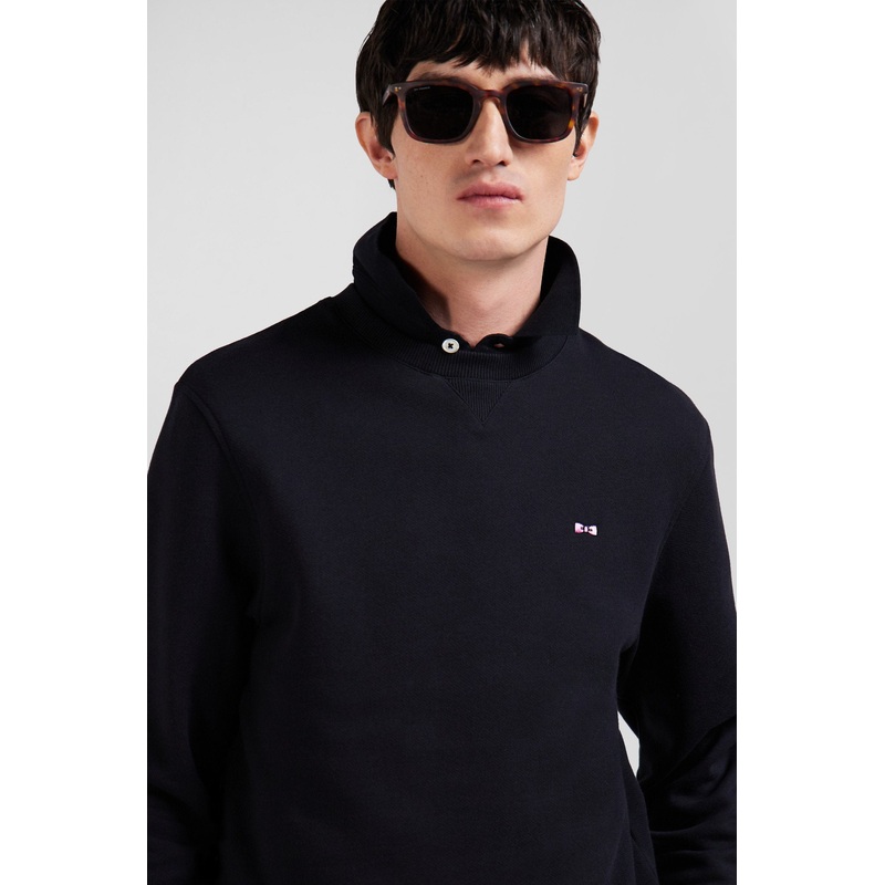 Regular Black Brushed Cotton Fleece Sweatshirt