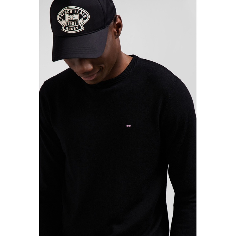 Regular Black Merino Wool V-Neck Jumper