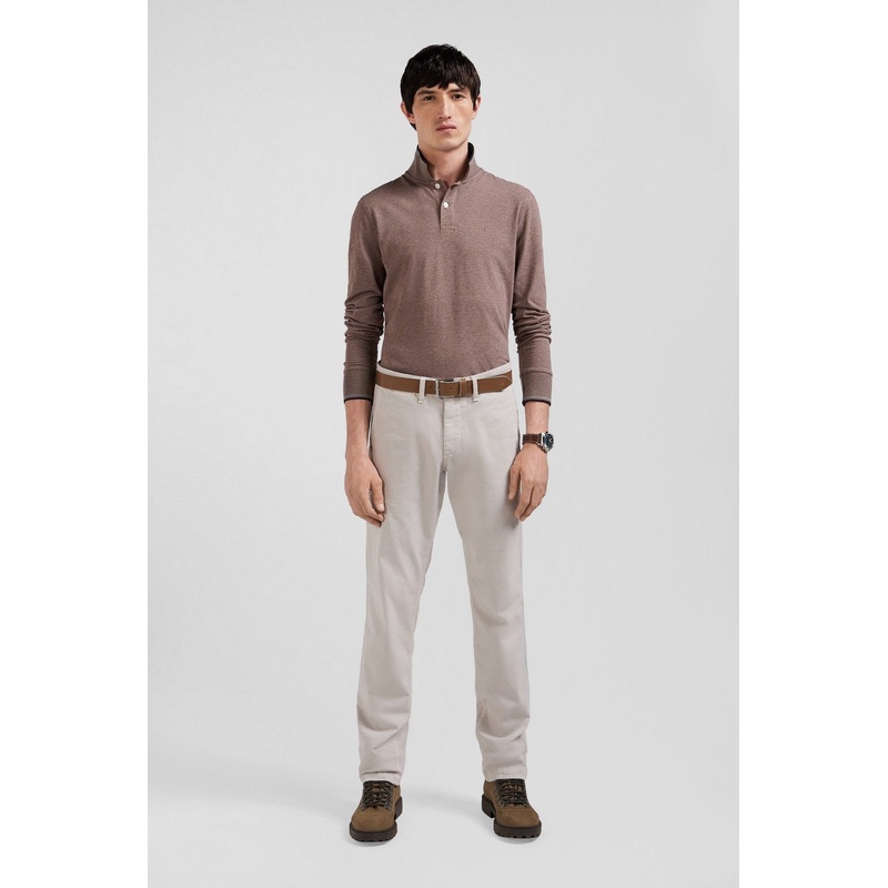 Regular Camel Chino Trousers In Stretch Cotton Gabardine