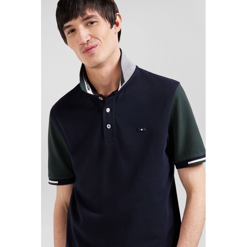 Regular Green Short-Sleeved Cotton Piqu Polo Shirt With Eden Park Jacquard Collar