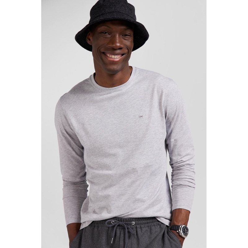Regular Grey Long-Sleeved Cotton T-Shirt