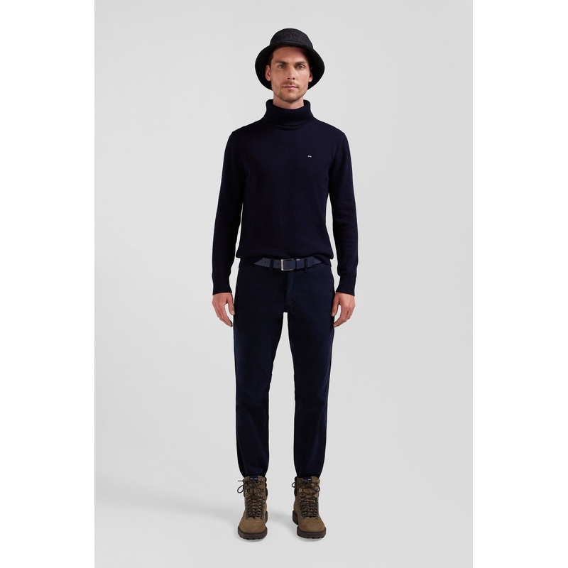 Regular Navy Blue Chino Trousers In Stretch Cotton Gabardine