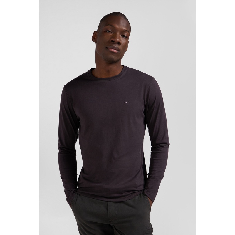 Regular Navy Blue Long-Sleeved Pima Cotton T-Shirt