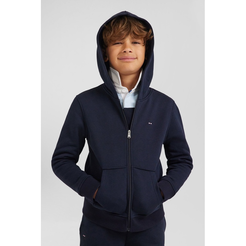 Regular Navy Blue Zipped Cotton Hoodie