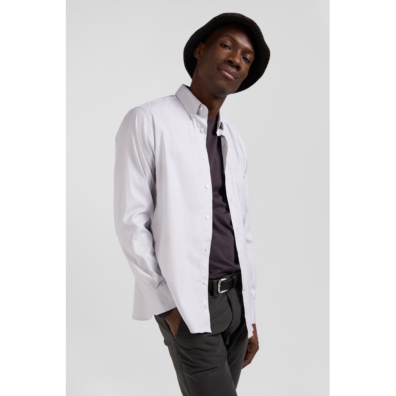 Regular Plain Grey Mixed Stretch Cotton Shirt