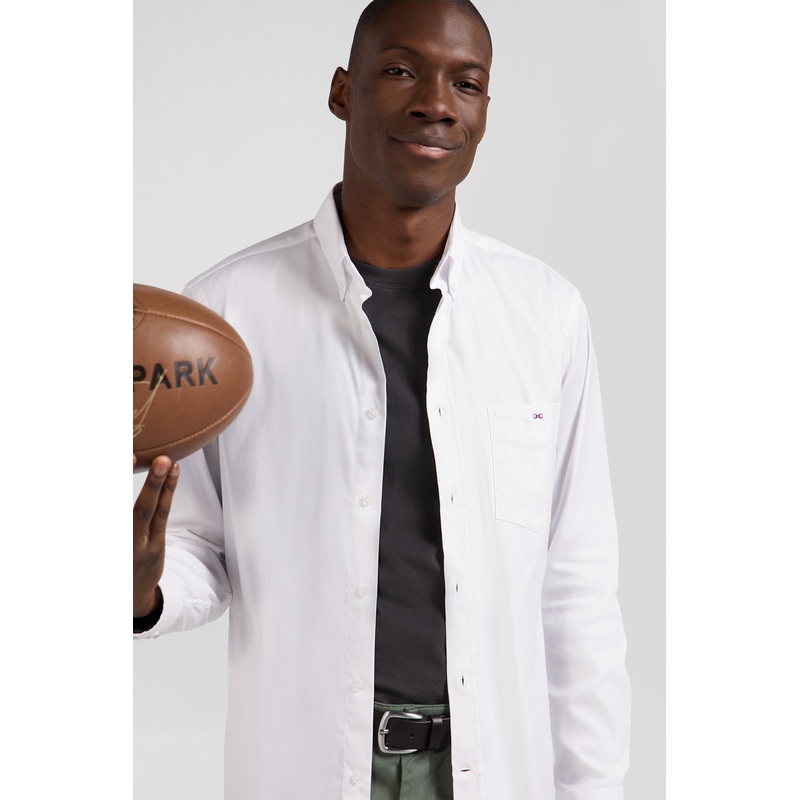 Regular Plain White Mixed Stretch Cotton Shirt