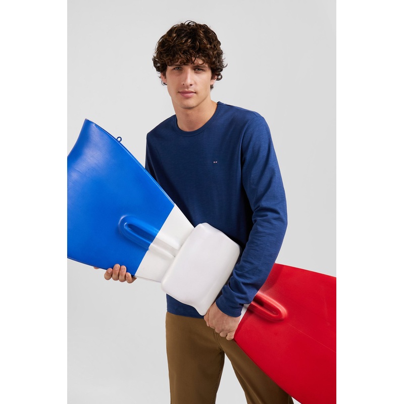 Slim Blue Long-Sleeved Cotton T-Shirt