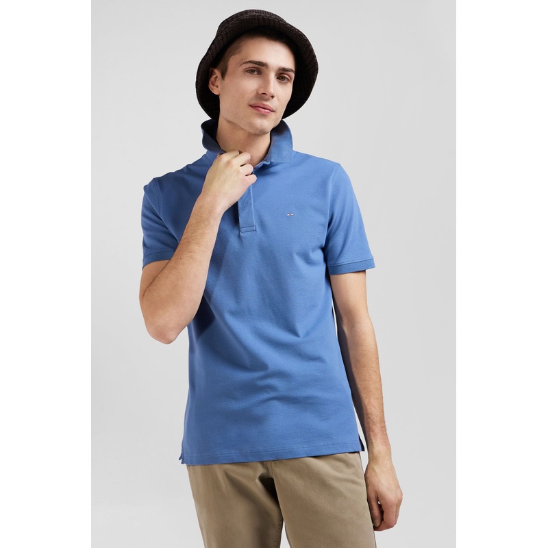 Slim Blue Short-Sleeved Stretch Cotton Polo Shirt