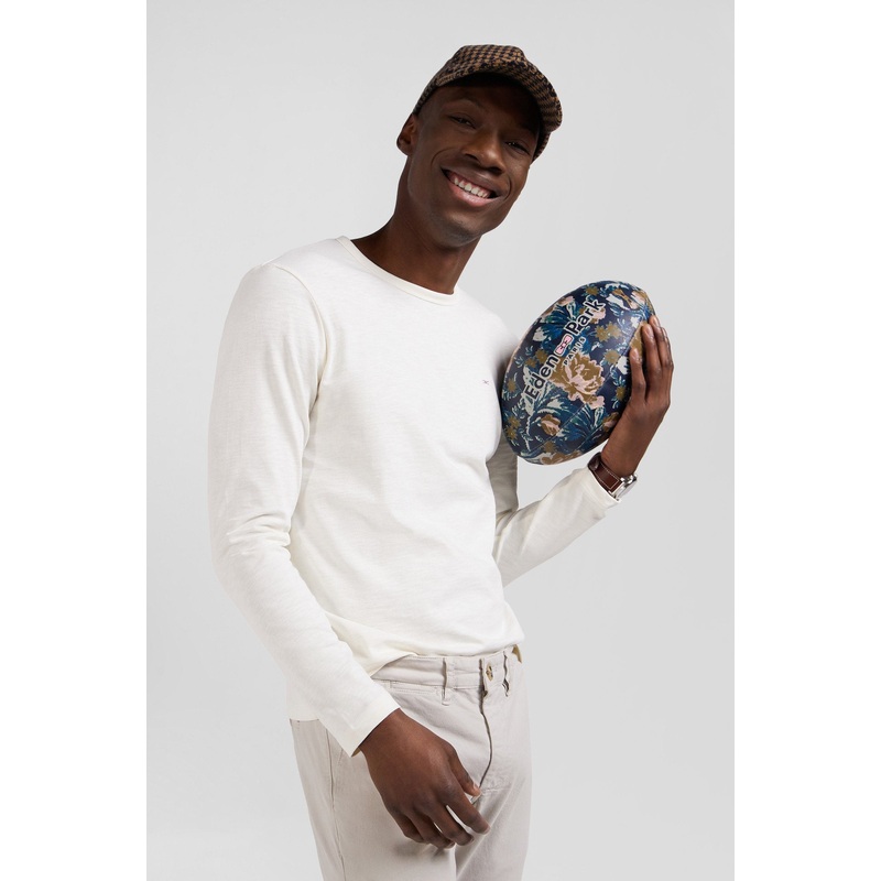 Slim Ecru Long-Sleeved Cotton T-Shirt
