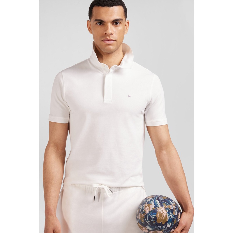 Slim Ecru Short-Sleeved Stretch Cotton Polo Shirt