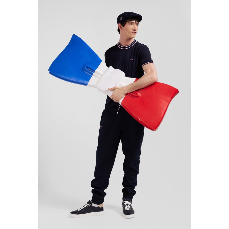 Slim Navy Blue Short-Sleeved Cotton T-Shirt With Eden Park Ribs