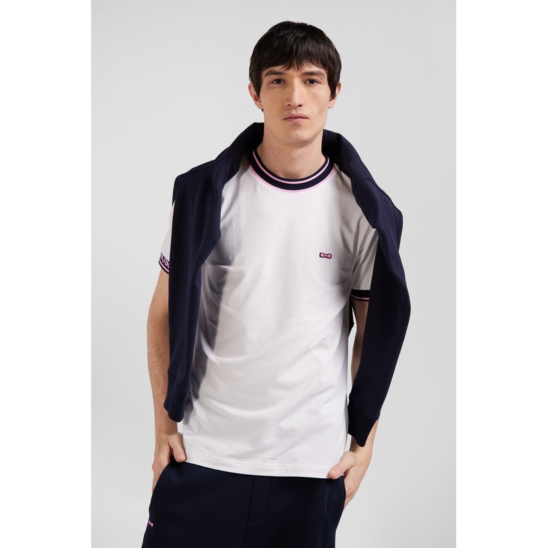 Slim White Short-Sleeved Cotton T-Shirt With Eden Park Ribs