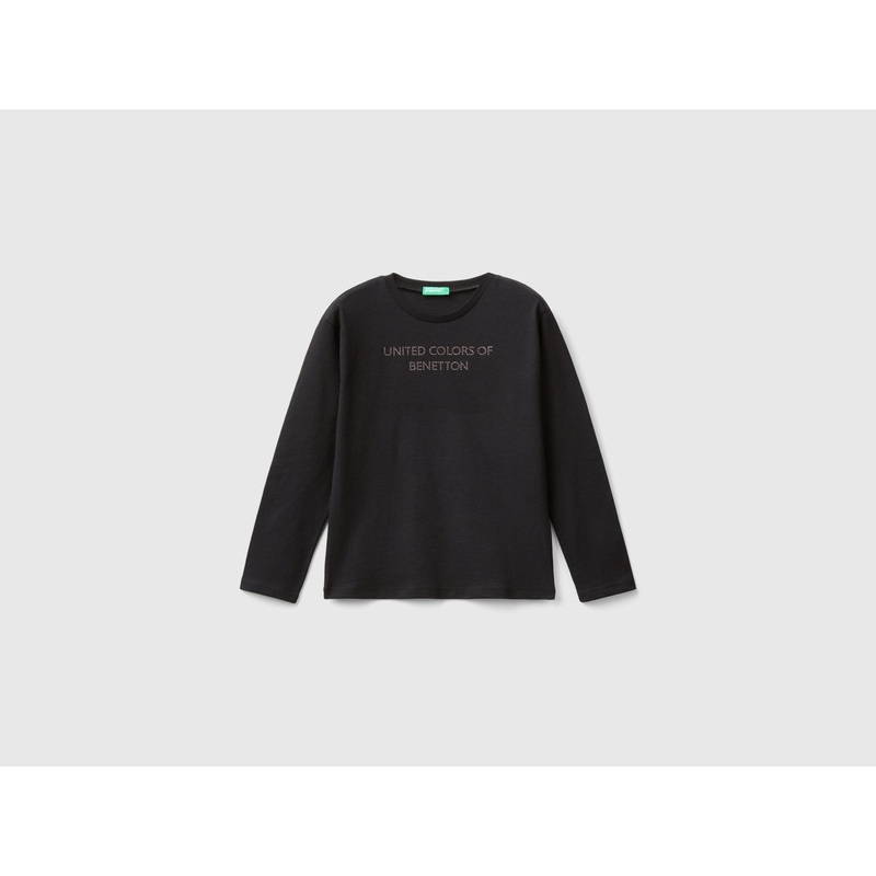 T-Shirt With Rhinestone Logo