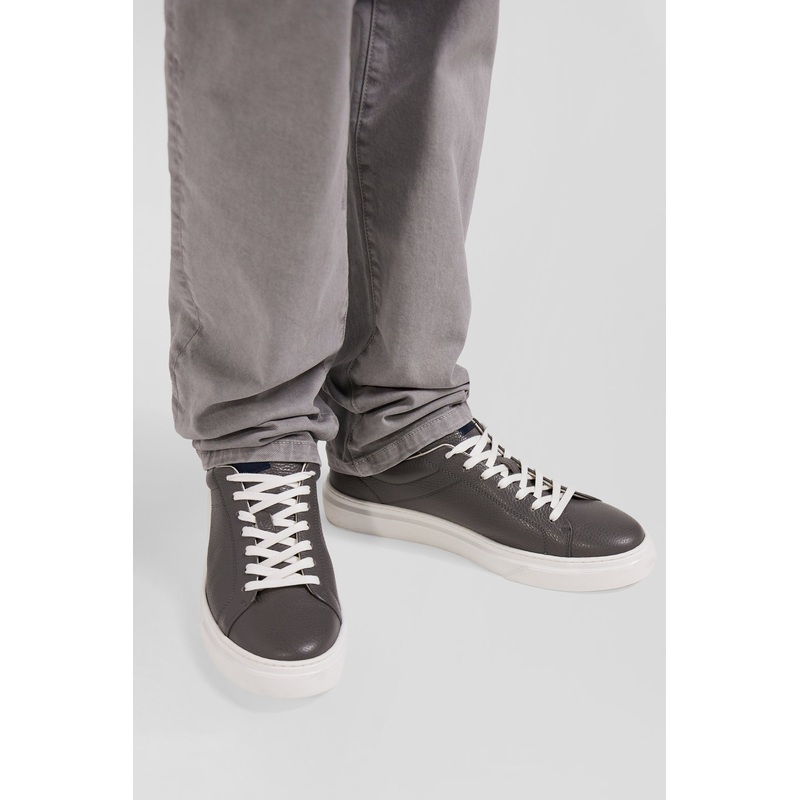 Anthracite Grey Low-Top Leather Sneakers