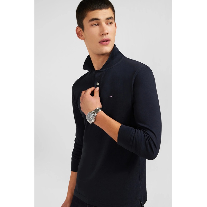 Black Cotton Polo With Contrasting Neck