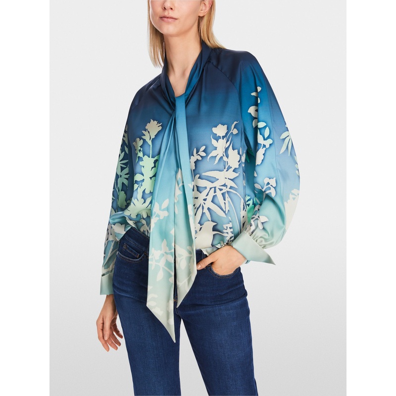 Blouse With Floral Silhouette Motif