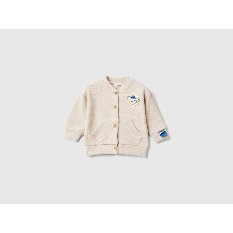 Bomber Style Sweatshirt In Recycled Stretch Cotton Blend Sweat