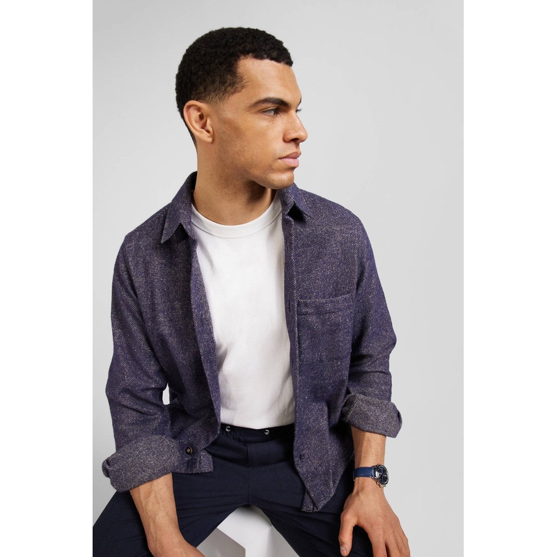 Navy Blue Mixed Cotton Shirt