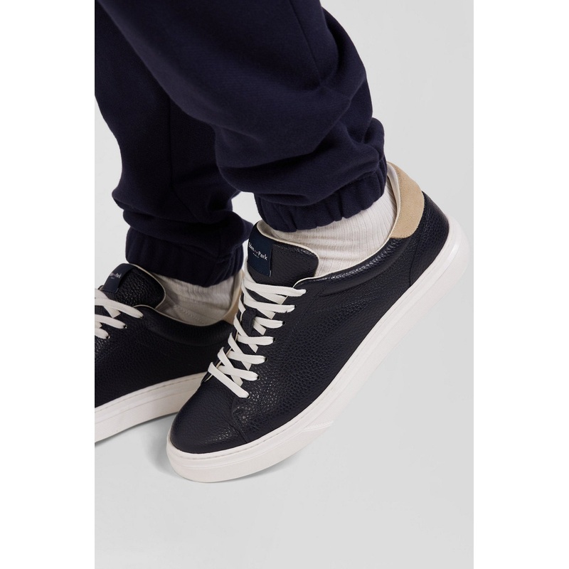 Navy Low-Top Leather Sneakers