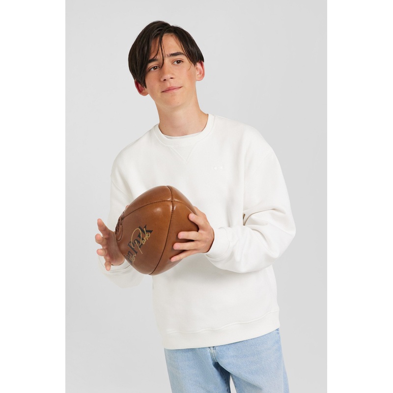 Oversize Ecru Round Neck Cotton Sweatshirt