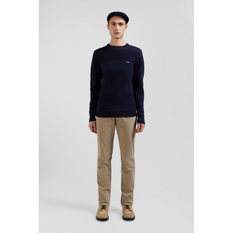 Regular Beige Chino Trousers In Stretch Cotton Gabardine