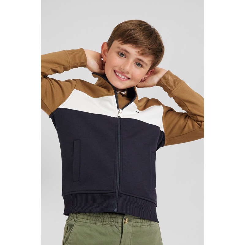 Regular Camel Tricolour Zipped Cotton Blend Sweatshirt