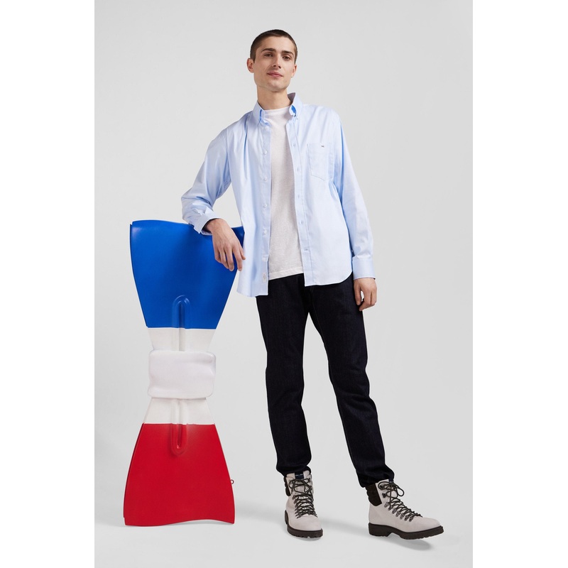 Regular Plain Sky Blue Mixed Stretch Cotton Shirt