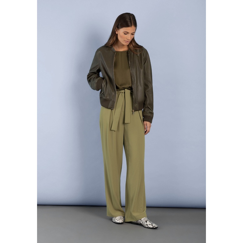 Soft Moss Green Pants With Binding Belt