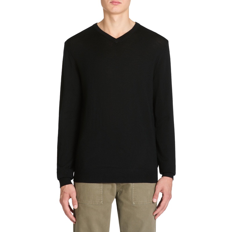 100% Merino Wool V-Neck Sweater - Black