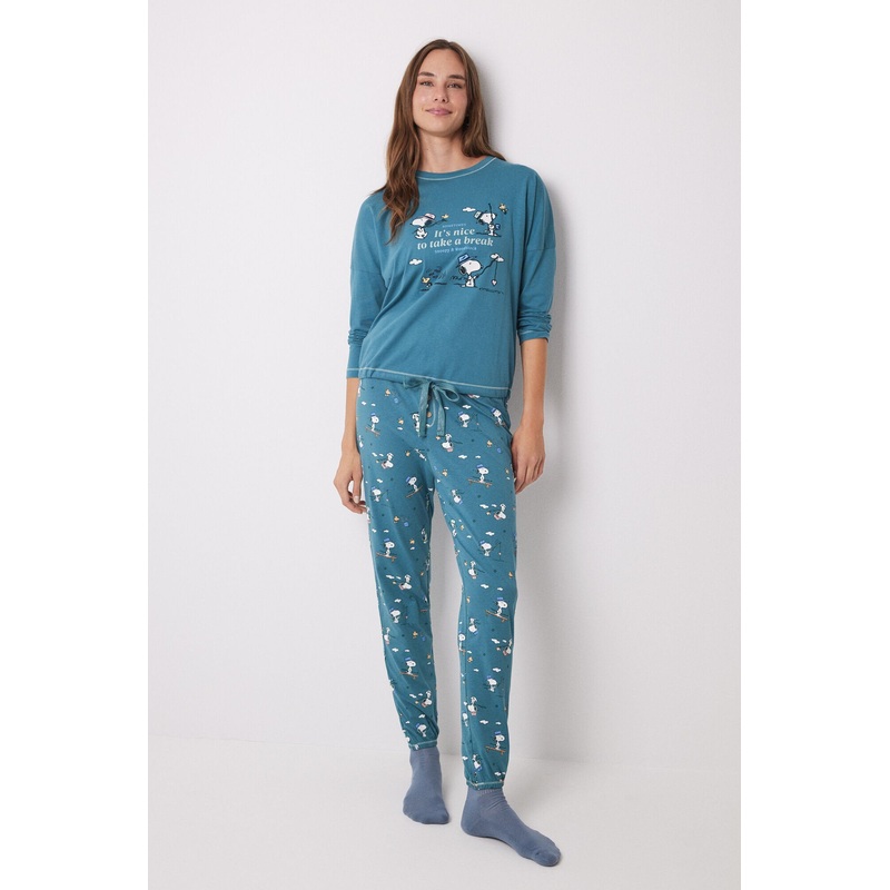 100% Snoopy Cotton Long Pajamas