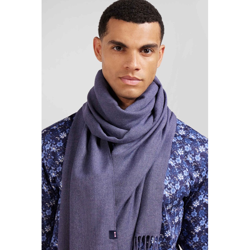 Blue Fringed Plain Scarf