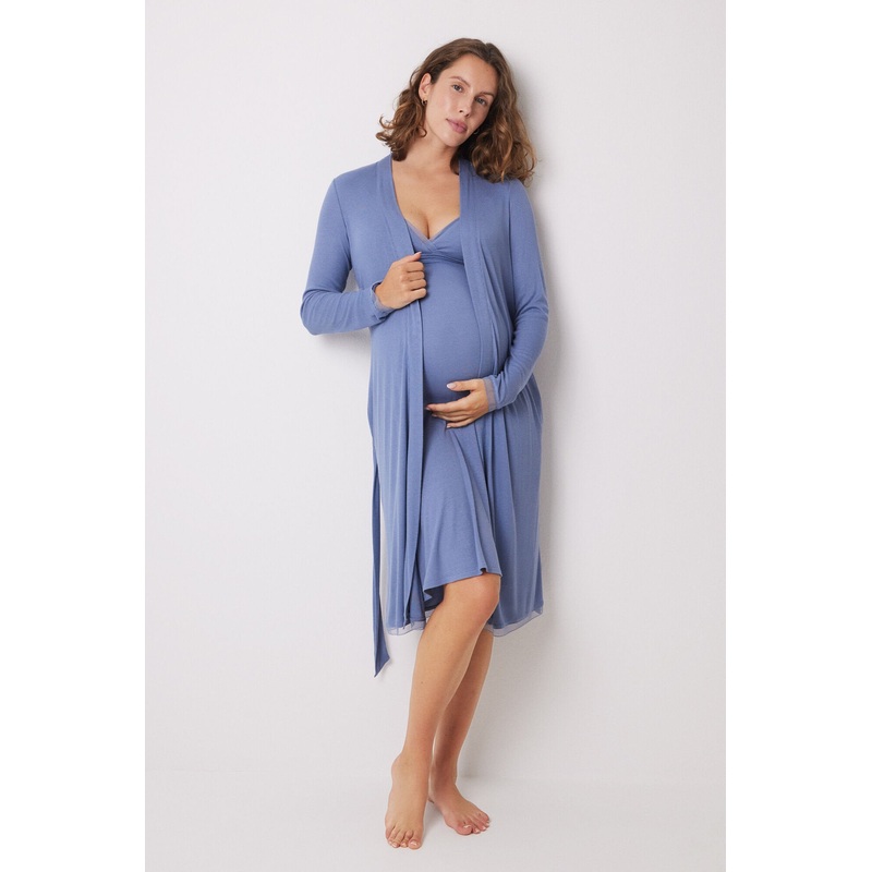 Blue Midi Soft Touch "Maternity" Robe