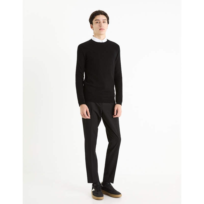 Cotton Crew Neck Sweater - Black