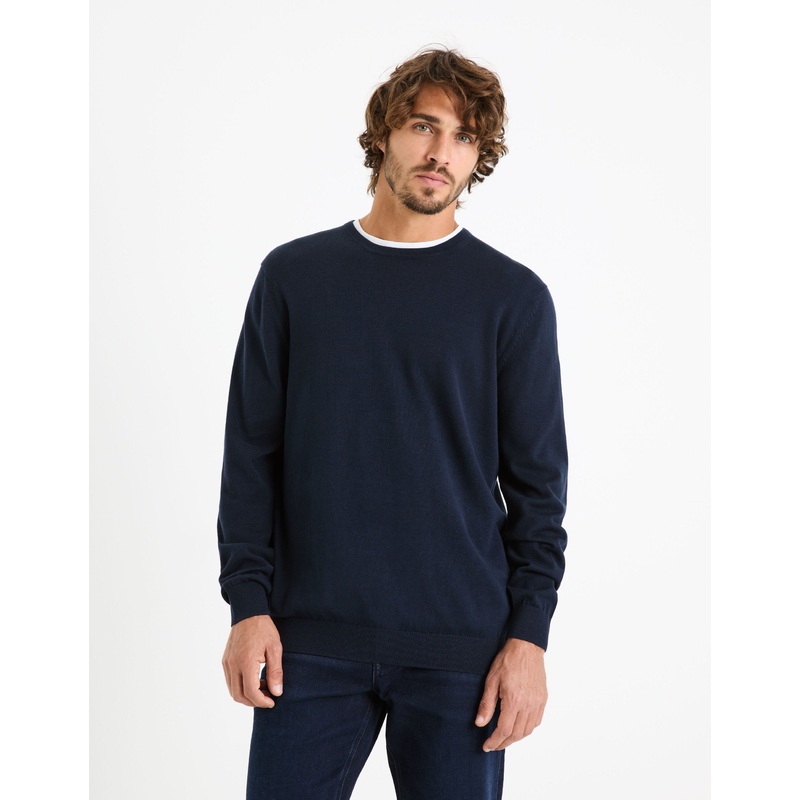 Cotton Crew Neck Sweater - Navy
