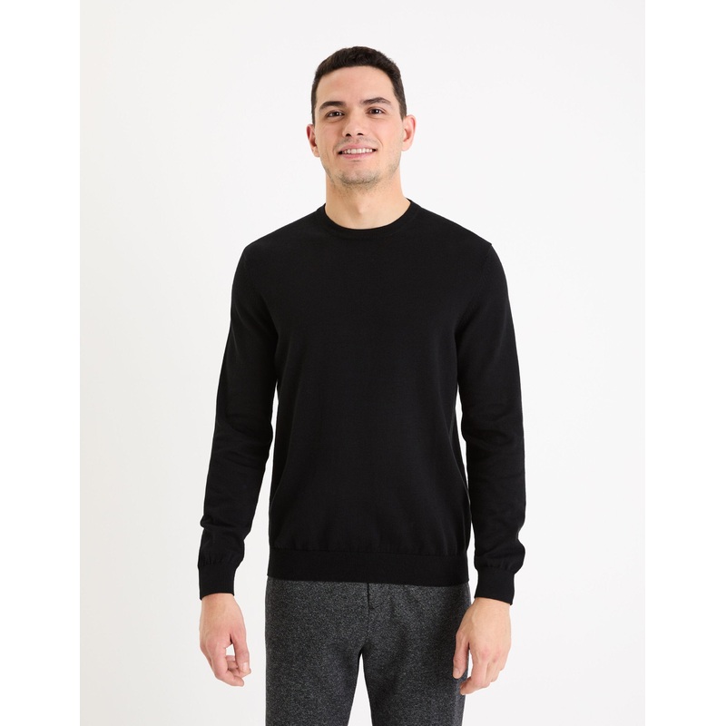 Cotton Round Neck Sweater - Black