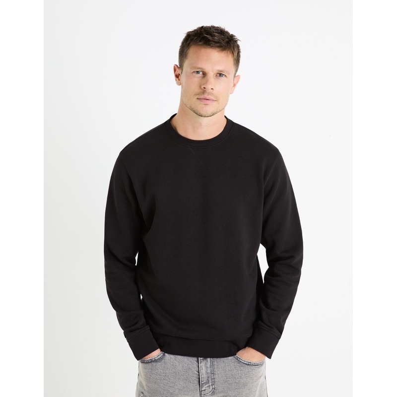 Cotton Round Neck Sweatshirt - Black