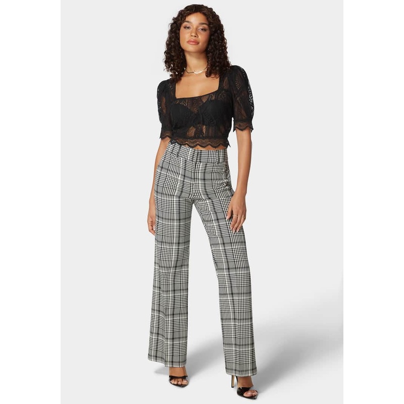 High Waist Belted Novelty Wide Leg Pant