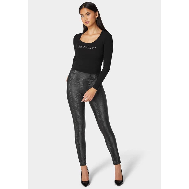 High Waist Embossed Vegan Leather Legging