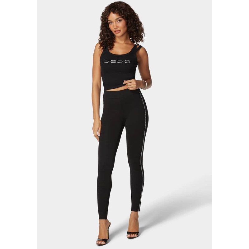 High Waist Rhinestone Detail Pdr Legging