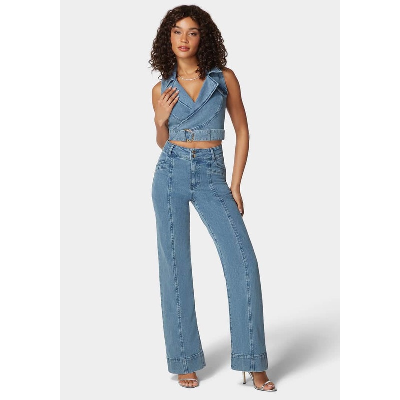 High Waist Seam Detail Ultra Wide Leg Jeans