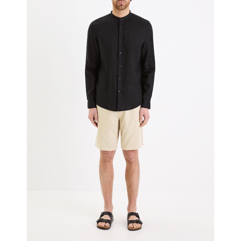 Linen And Cotton Bermuda Shorts - Beige